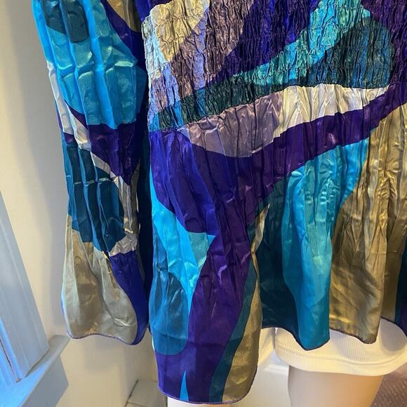 Y2K Women Plus 2X Silky Crinkled Blouse Rockabilly Colorful Tie Front Beach Boho - Picture 9 of 10